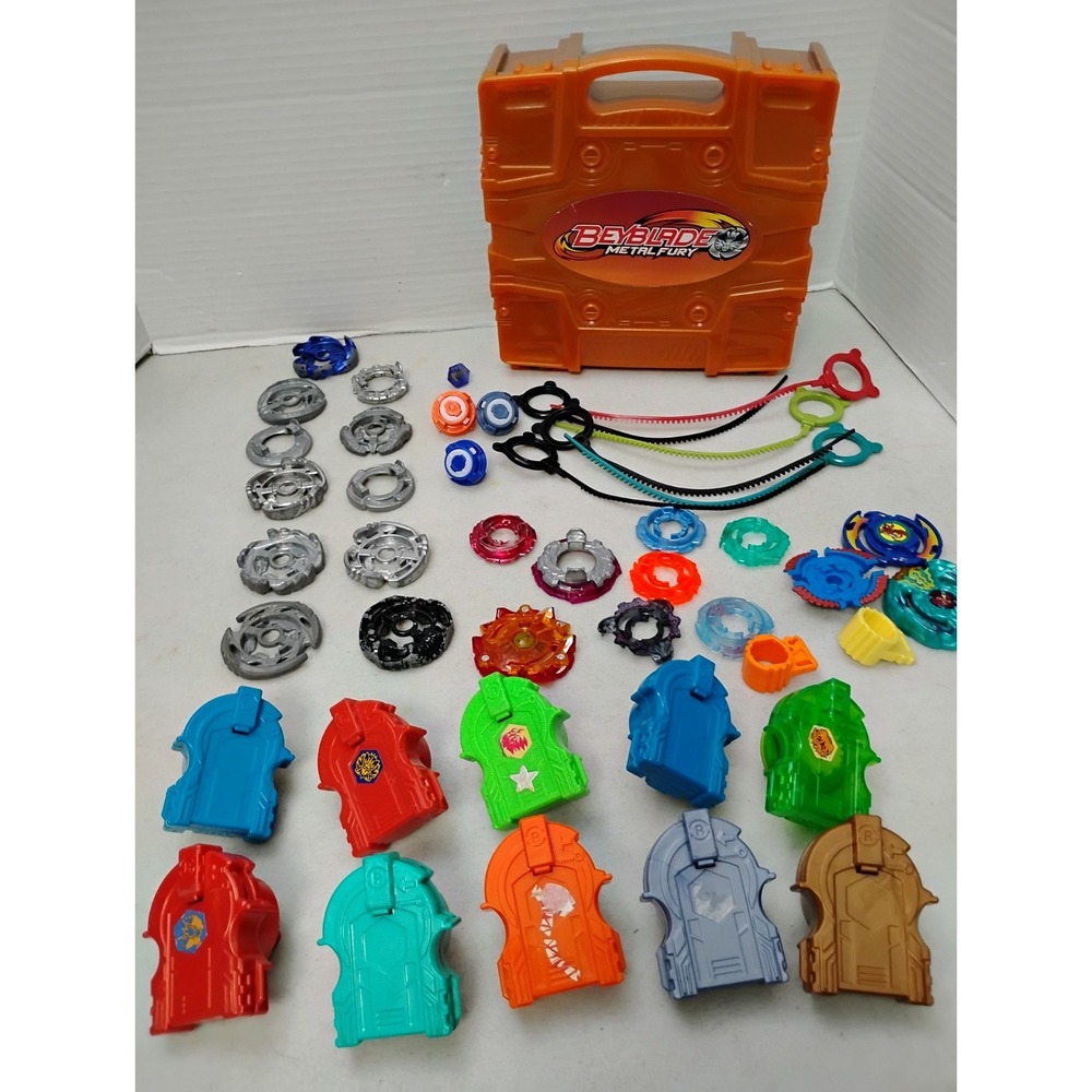 BeyBlade Metal Fusion Mixed LOT & Fury Orange Carry Case Box Metal Wheels